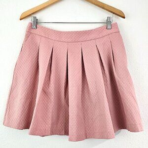 ELLE Sz 10 Y2K Pink Textured Pleated Skater Skirt Zipper Closure Lined Preppy